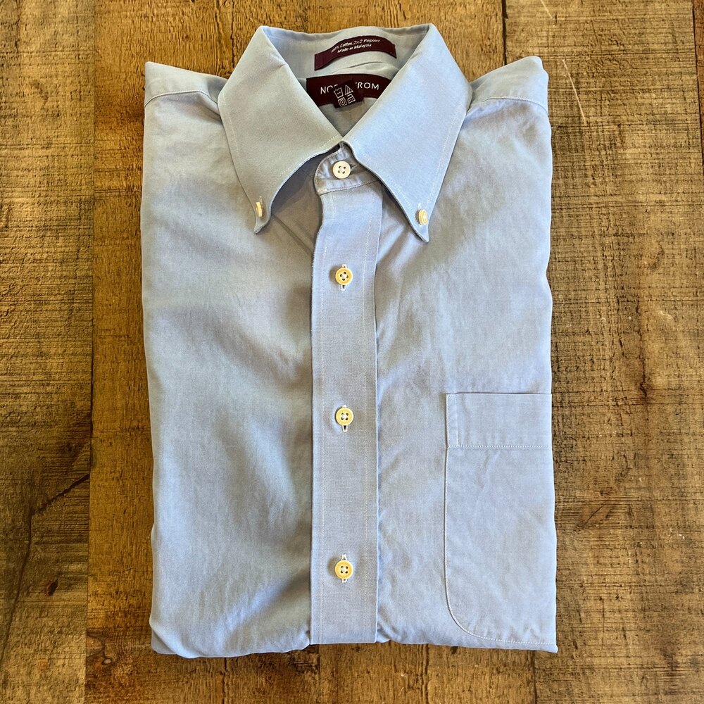 Nordstrom Blue Dress Shirt Size 16/35 Cotton Button Down Collar Work Office